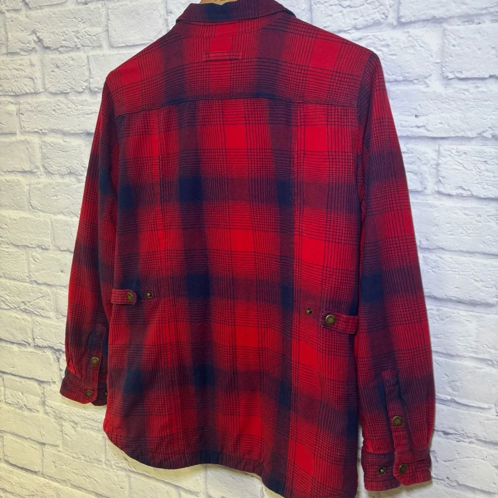 DULUTH TRADING FREE SWINGIN FLEECE LINED PLAID FLANNEL SHIRT JACKET SHACKET Med